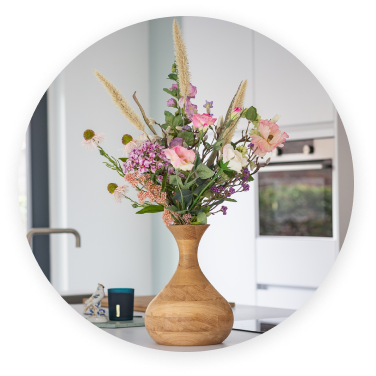 Vase - eiken - roze bloemen - circle - urn - Memories to Keep
