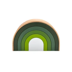 Wooden semicircular Rainbow urn in green tones, ranging from dark green to light green, front view.