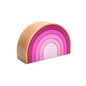Wooden semicircular Rainbow urn in pink tones, ranging from dark pink to light pink, shown at an angle.